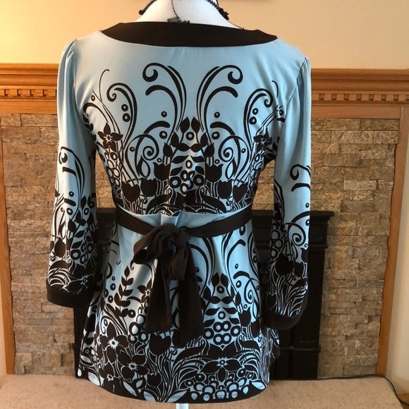 Pretty Apt. 9 Dress Top Size Small Aqua/Brown - Picture 2 of 7